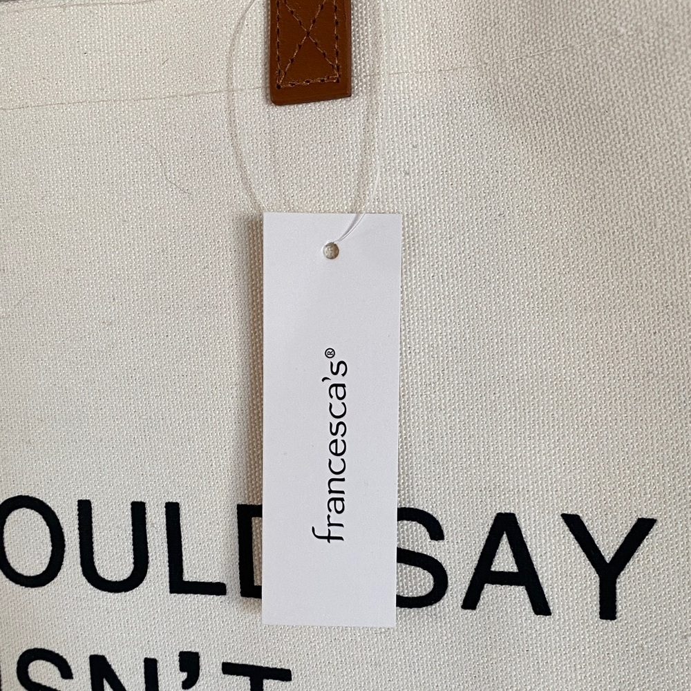 Francesca's Collections White Tote with Brown Straps - Picture 2 of 6